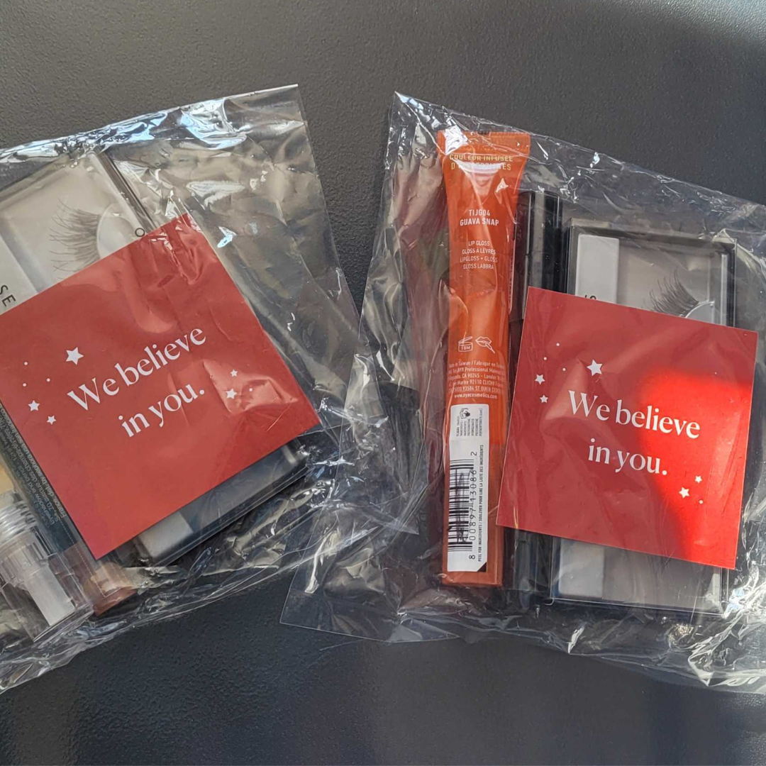 cosmetics packaged with red packaging.