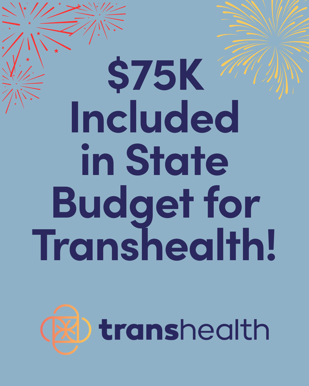 light blue background with fireworks and transhealth logo